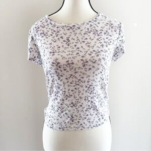 Garage Purple Floral Short Sleeve Cropped Tee Size Large Spring Summer Casual